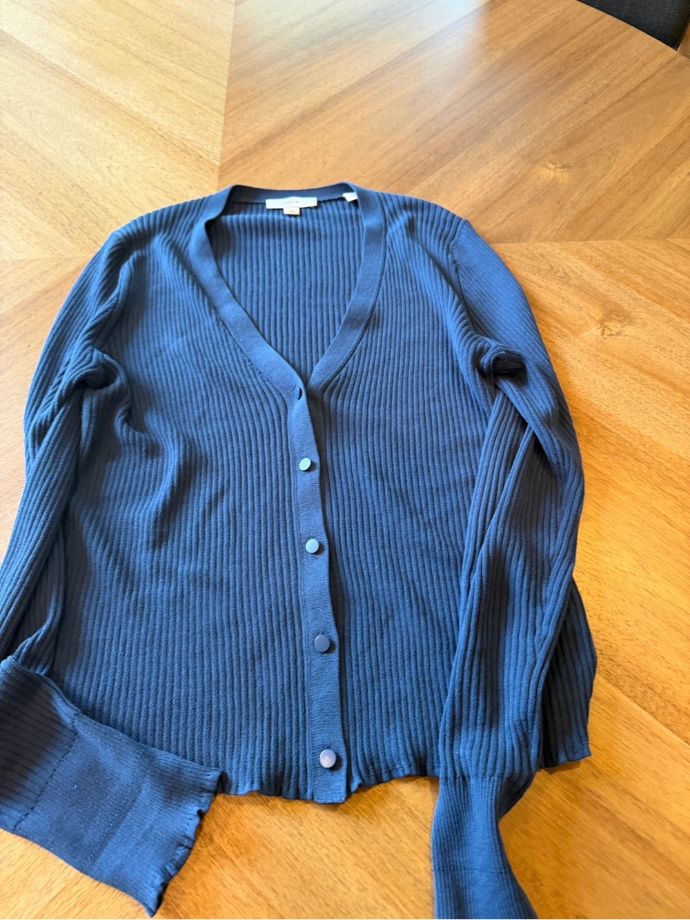 Vince Navy Ribbed V-Neck Button-Front Cardigan